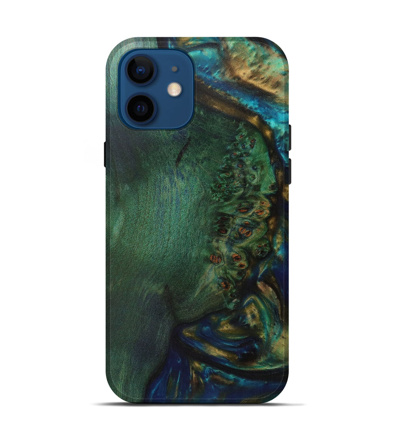 iPhone 12 Wood+Resin Live Edge Phone Case - Betti (Teal & Gold, 587770)