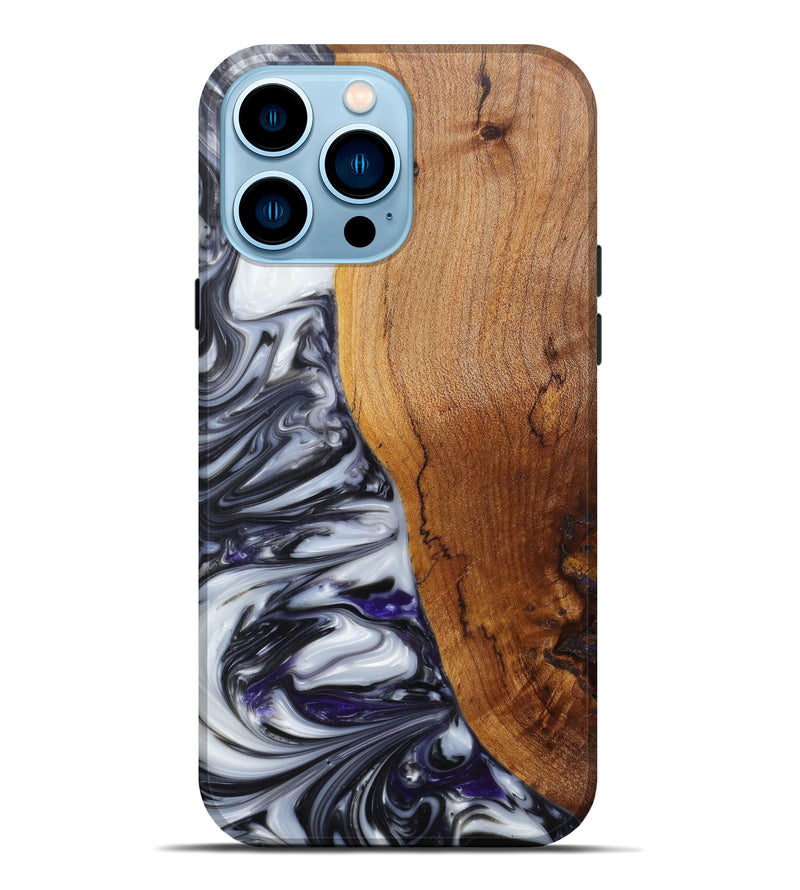 iPhone 14 Pro Max Wood+Resin Live Edge Phone Case - Karlie (Black & White, 597047)