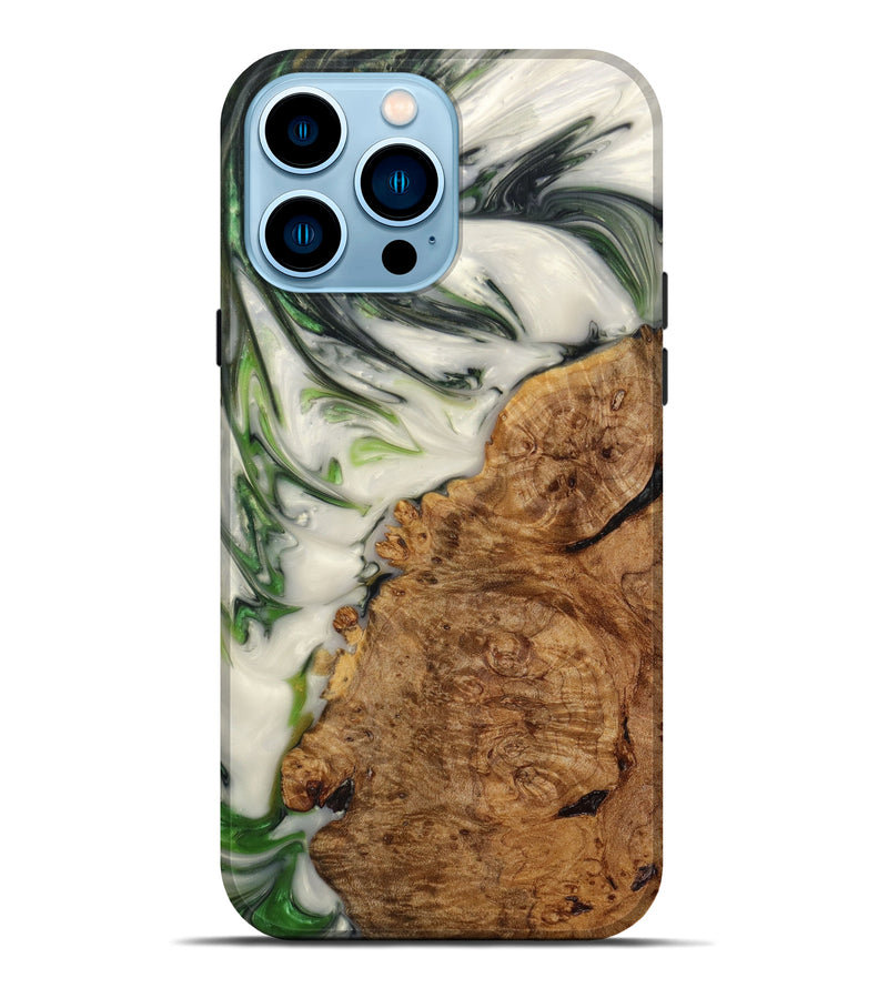 iPhone 14 Pro Max Wood+Resin Live Edge Phone Case - Shyanne (Dark Green, 613946)