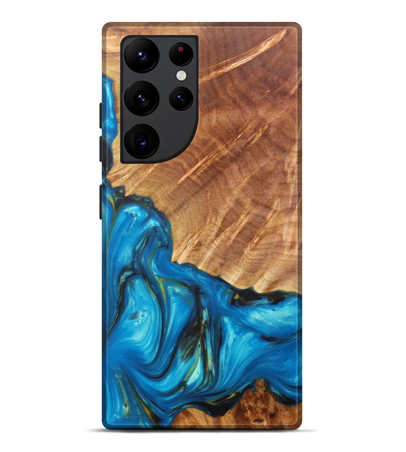 Galaxy S22 Ultra Wood+Resin Live Edge Phone Case - Cybill (Teal & Gold, 607106)