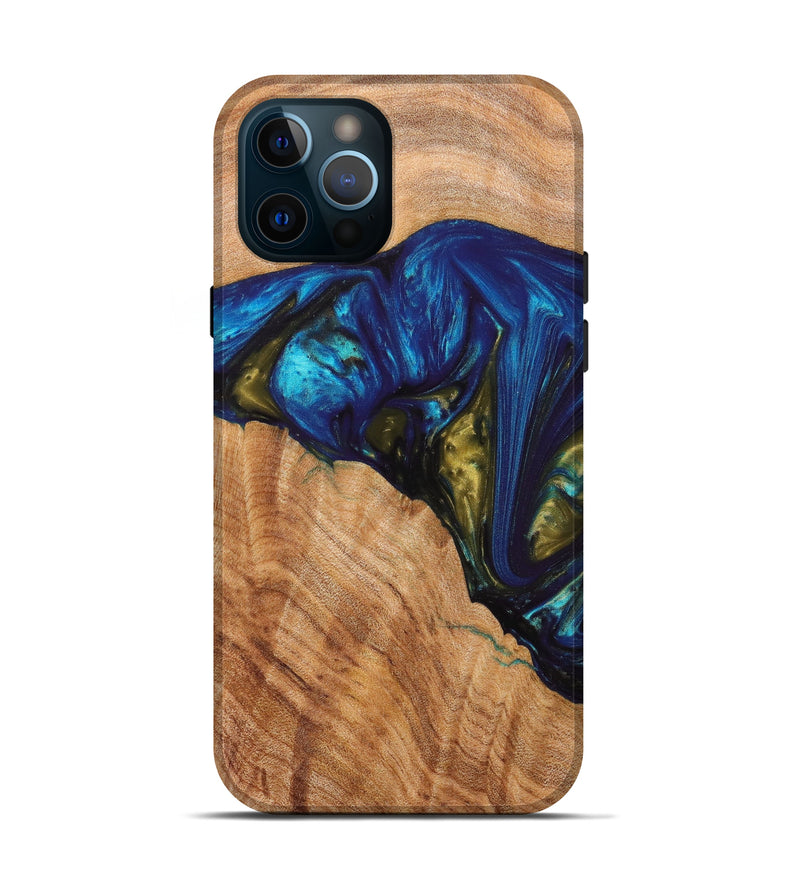 iPhone 12 Pro Wood+Resin Live Edge Phone Case - Tameka (Teal & Gold, 621683)