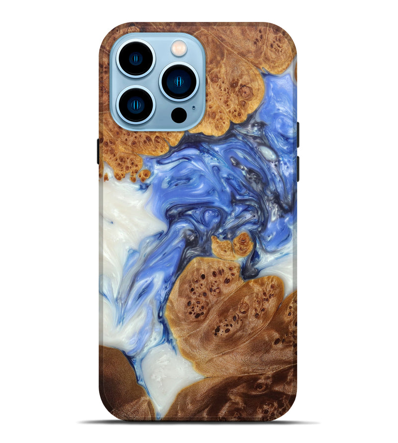 iPhone 14 Pro Max Wood+Resin Live Edge Phone Case - Ellyn (Light Blue, 600187)