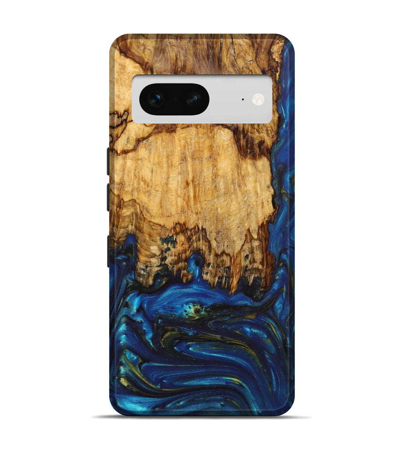 Pixel 7 Wood+Resin Live Edge Phone Case - Isaac (Teal & Gold, 637036)