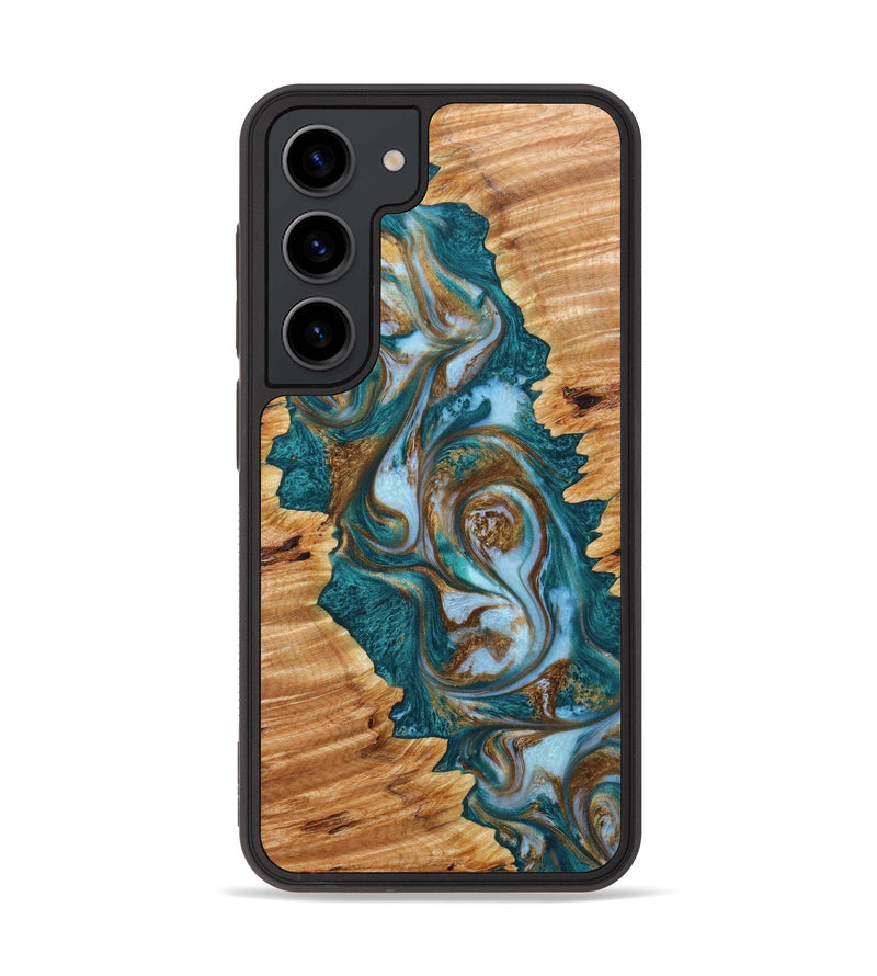 Galaxy S23 Wood+Resin Phone Case - Drew (Teal & Gold, 641002)