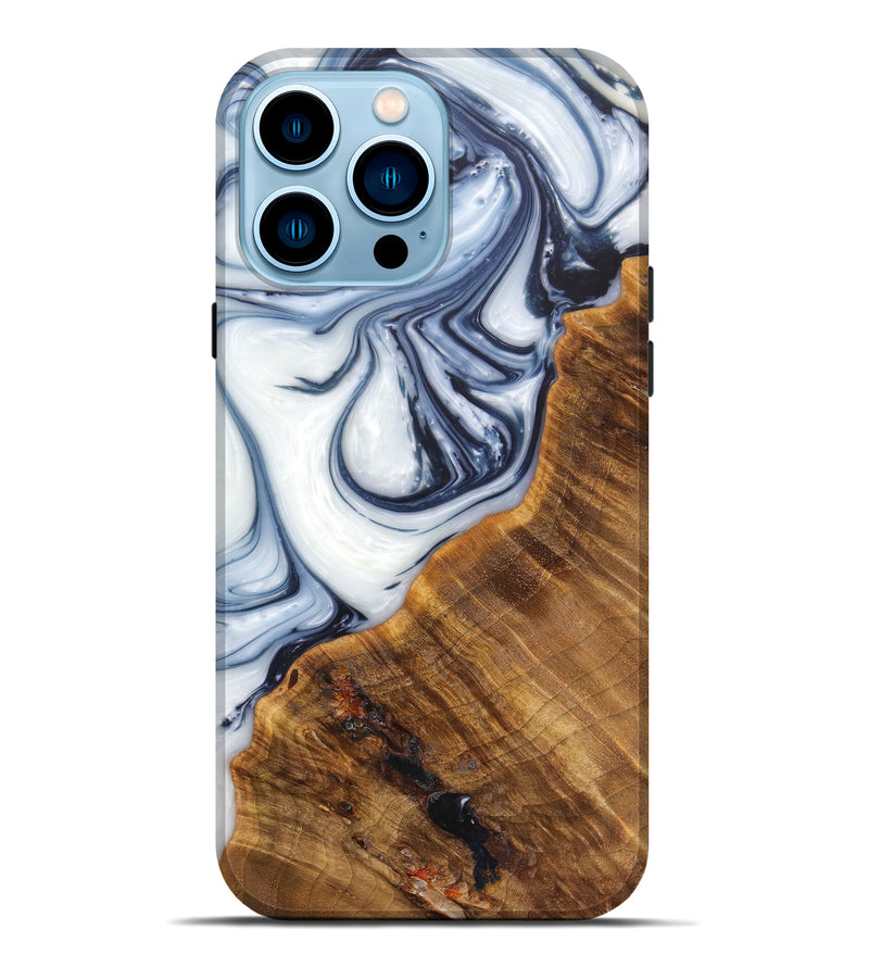 iPhone 14 Pro Max Wood+Resin Live Edge Phone Case - Queen (Black & White, 629765)