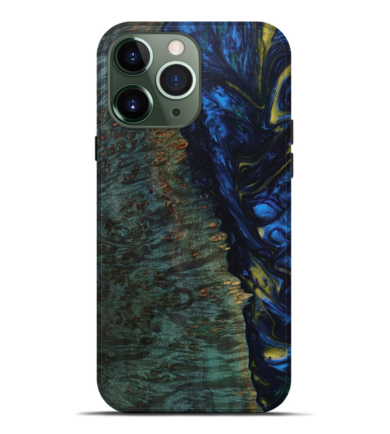 iPhone 13 Pro Max Wood+Resin Live Edge Phone Case - Sofia (Teal & Gold, 638278)