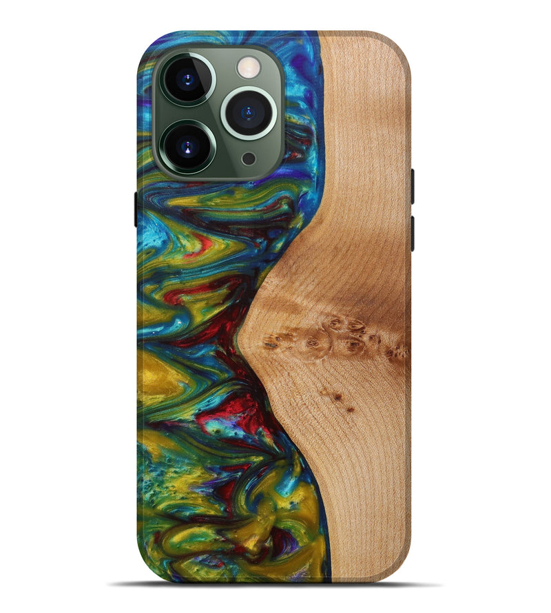iPhone 13 Pro Max Wood+Resin Live Edge Phone Case - Nathan (Light Blue, 614962)