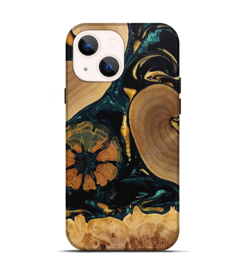 iPhone 14 Wood+Resin Live Edge Phone Case - Diann (Green, 633834)