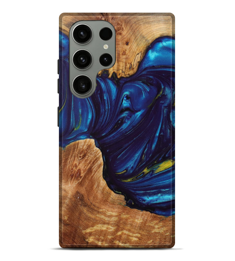 Galaxy S23 Ultra Wood+Resin Live Edge Phone Case - Adrien (Teal & Gold, 628980)