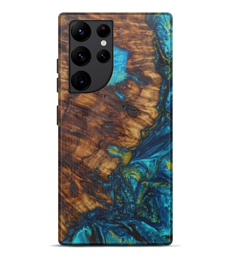 Galaxy S22 Ultra Wood+Resin Live Edge Phone Case - Sieber (Teal & Gold, 594897)