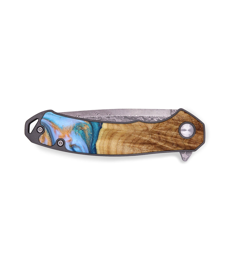 EDC Wood+Resin Pocket Knife - Jake (Teal & Gold, 645134)