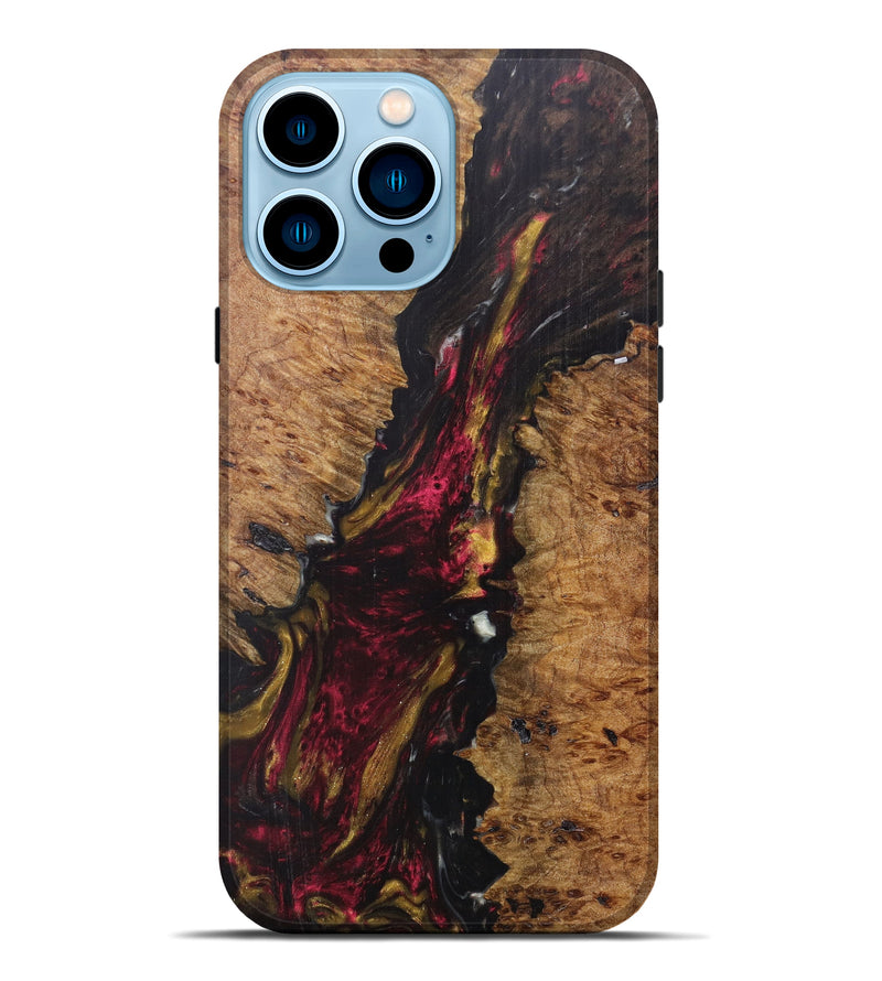 iPhone 14 Pro Max Wood+Resin Live Edge Phone Case - Liping (Dark Red, 608562)