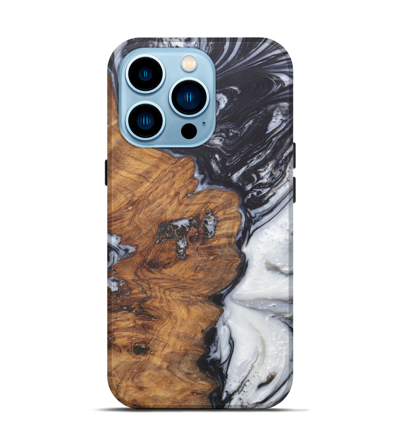 iPhone 14 Pro Wood+Resin Live Edge Phone Case - Abigail (Black & White, 588447)