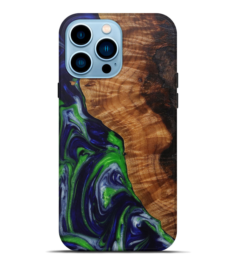 iPhone 14 Pro Max Wood+Resin Live Edge Phone Case - Everett (Dark Blue, 586291)
