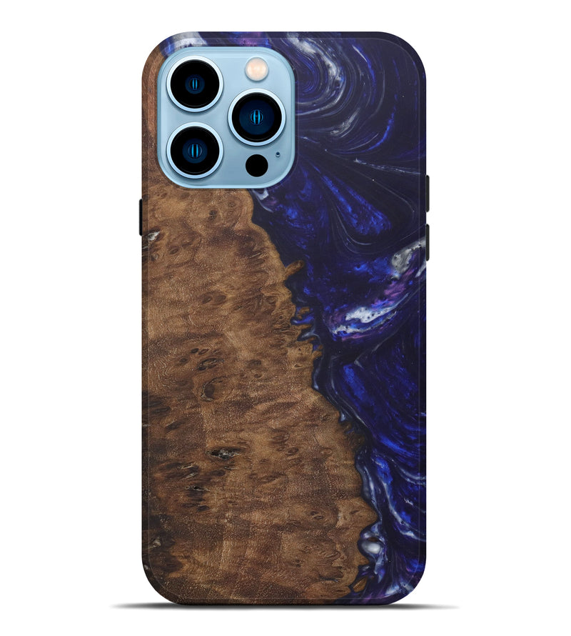 iPhone 14 Pro Max Wood+Resin Live Edge Phone Case - Gianna (Dark Blue, 581698)