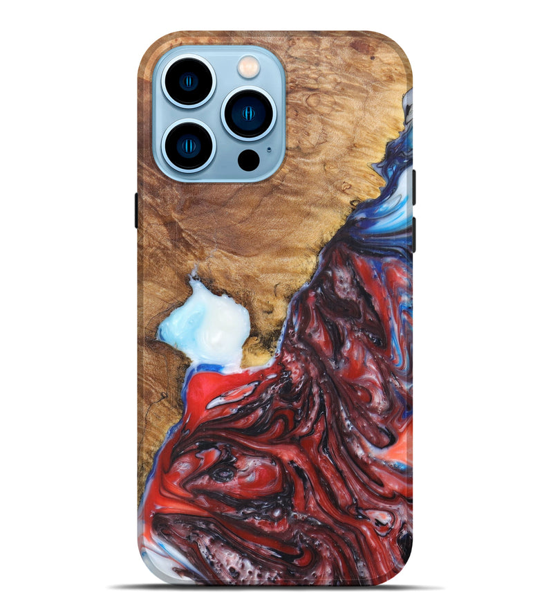 iPhone 14 Pro Max Wood+Resin Live Edge Phone Case - Leodora (Dark Red, 608561)