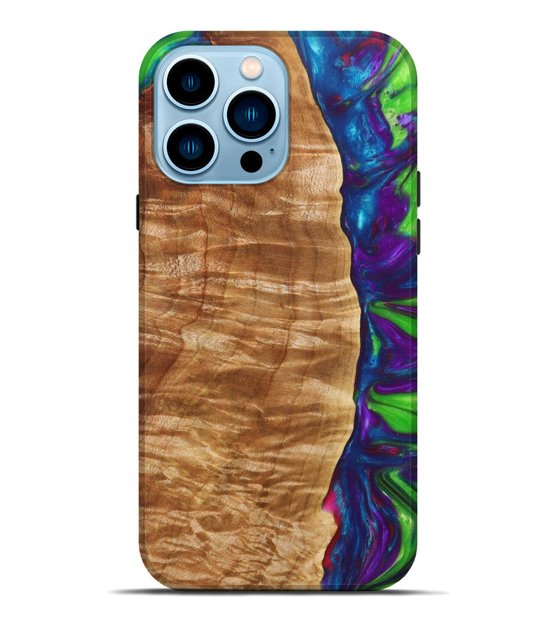 iPhone 14 Pro Max Wood+Resin Live Edge Phone Case - Alanah (Green, 630106)