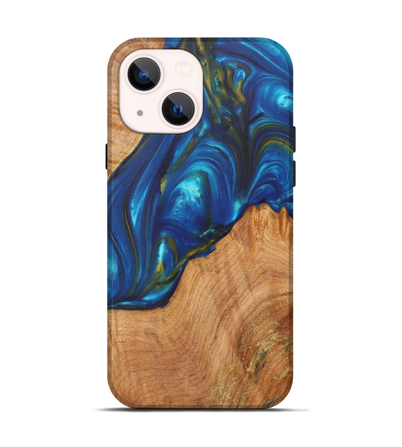 iPhone 13 Wood+Resin Live Edge Phone Case - Harlee (Teal & Gold, 626616)