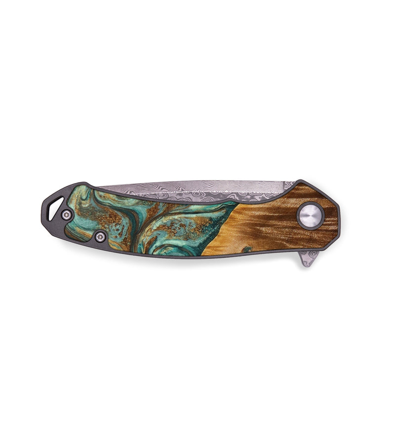 EDC Wood+Resin Pocket Knife - Dahlia (Teal & Gold, 644103)