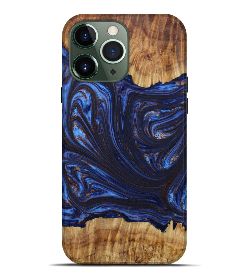 iPhone 13 Pro Max Wood+Resin Live Edge Phone Case - Lorrie (Teal & Gold, 645648)