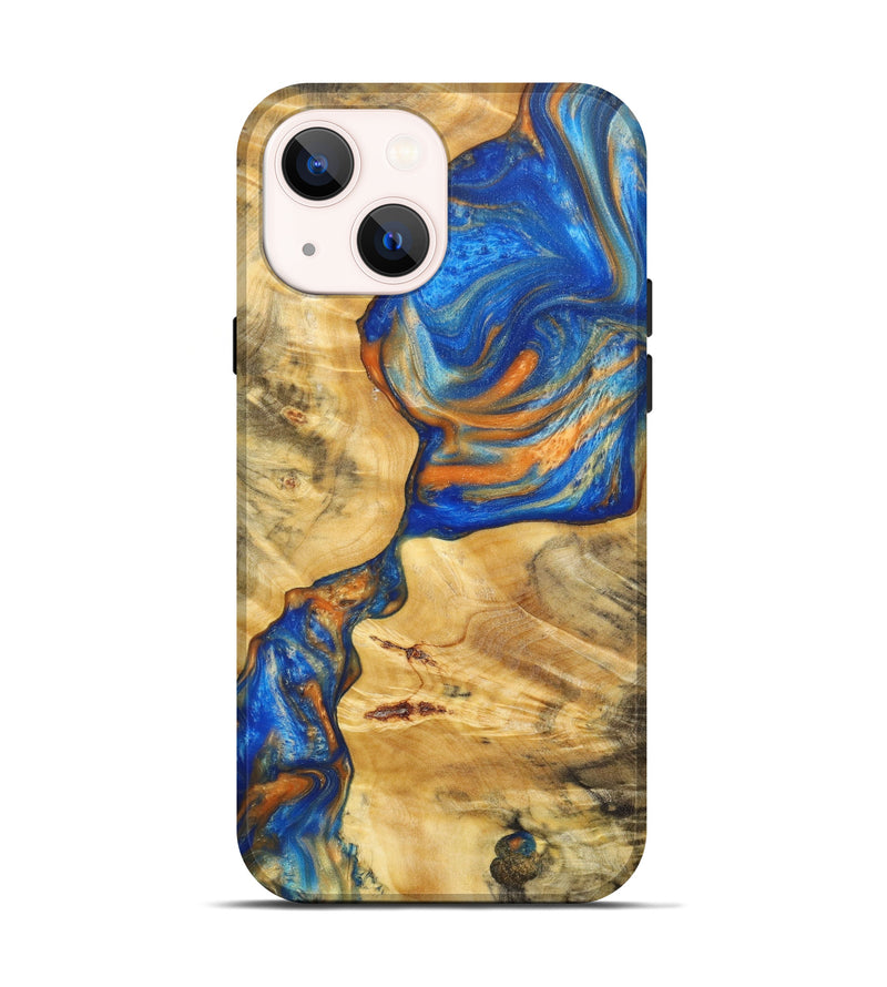 iPhone 13 Wood+Resin Live Edge Phone Case - Jaslene (Teal & Gold, 634887)
