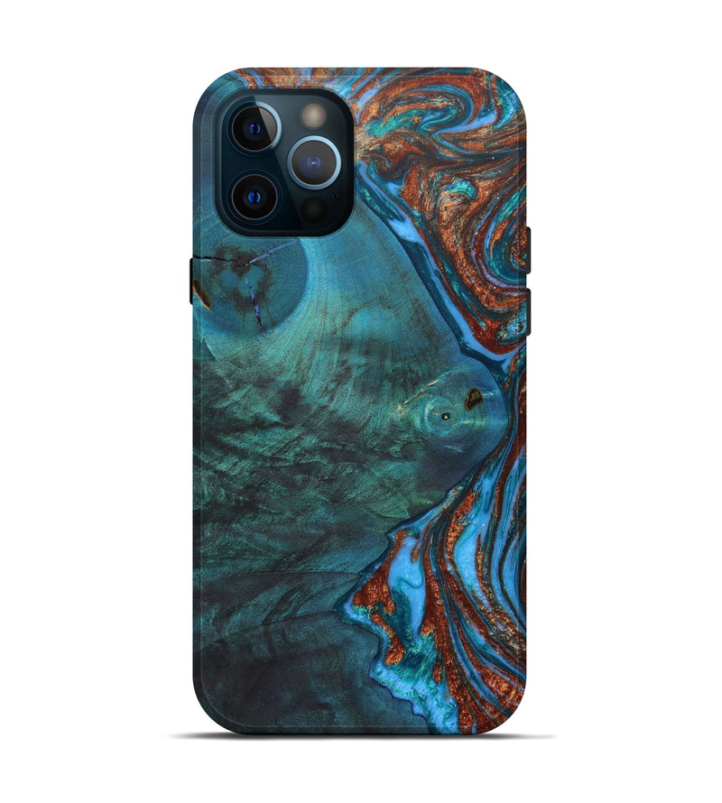 iPhone 12 Pro Wood+Resin Live Edge Phone Case - Devante (Teal & Gold, 646081)