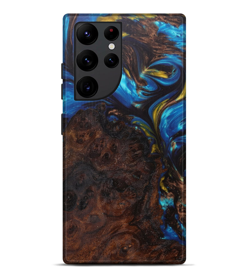 Galaxy S22 Ultra Wood+Resin Live Edge Phone Case - Larry (Teal & Gold, 597254)