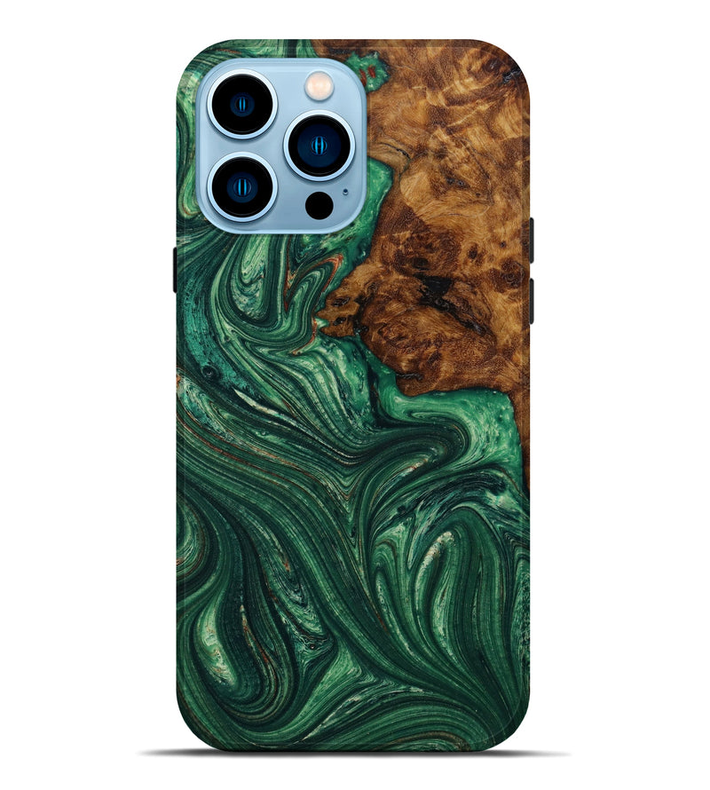 iPhone 14 Pro Max Wood+Resin Live Edge Phone Case - Ada (Green, 643190)