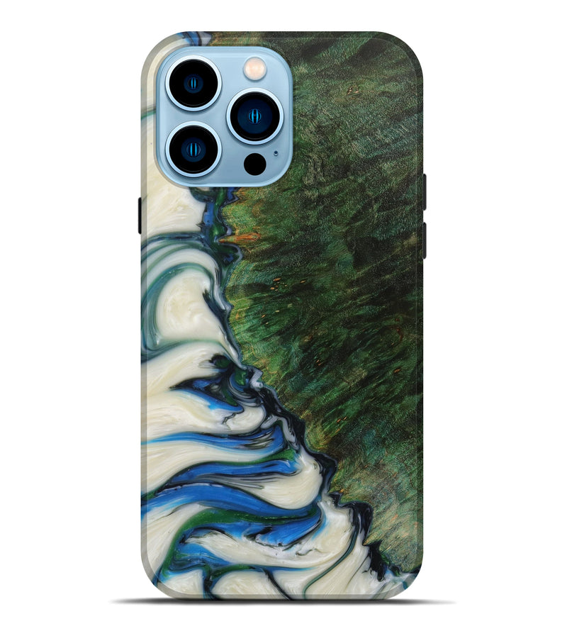 iPhone 14 Pro Max Wood+Resin Live Edge Phone Case - Leigha (Dark Green, 619555)