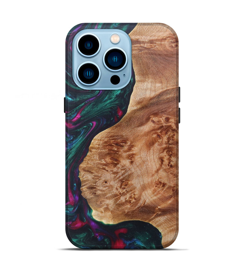iPhone 14 Pro Wood+Resin Live Edge Phone Case - Go (Dark Green, 606797)