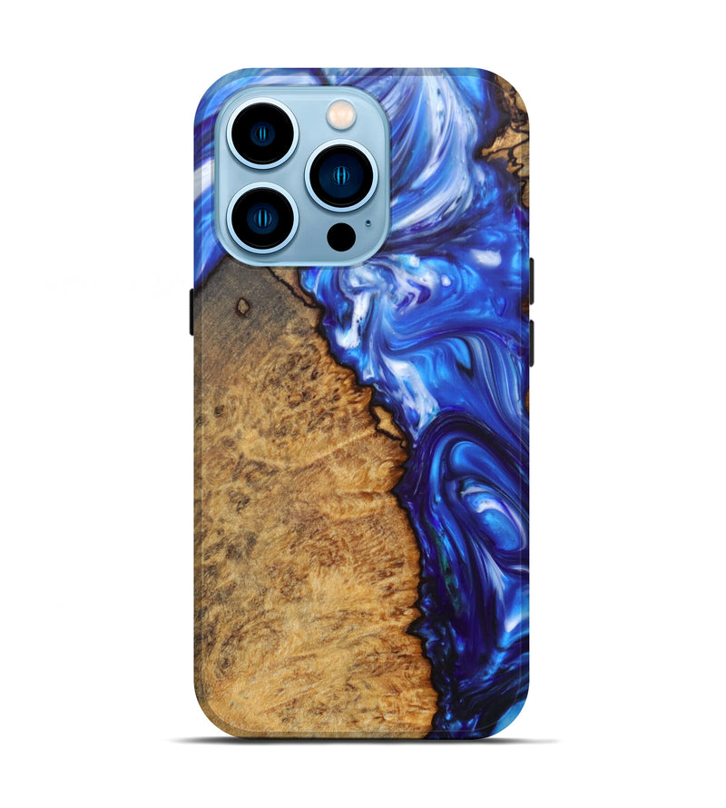 iPhone 14 Pro Wood+Resin Live Edge Phone Case - Zan (Light Blue, 606521)