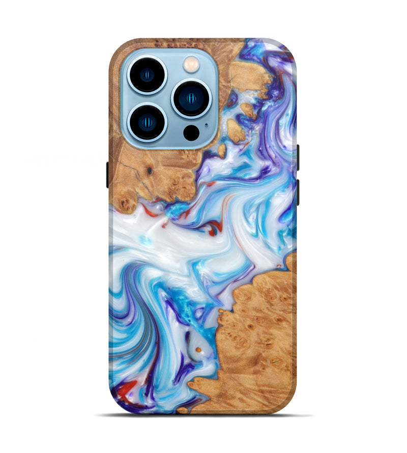 iPhone 14 Pro Wood+Resin Live Edge Phone Case - Arlie (Light Blue, 600186)