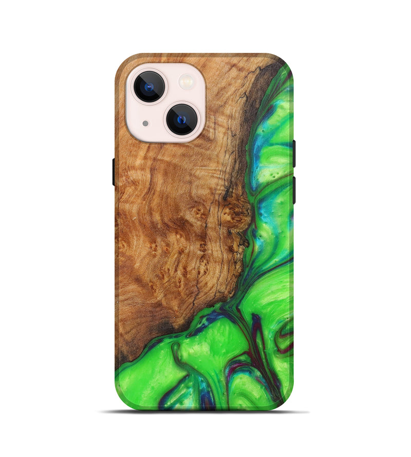 iPhone 13 mini Wood+Resin Live Edge Phone Case - Ashlan (Dark Green, 608595)