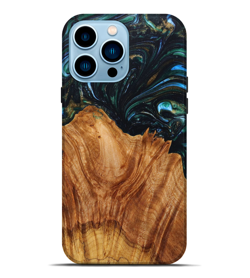 iPhone 14 Pro Max Wood+Resin Live Edge Phone Case - Pirooz (Green, 633220)