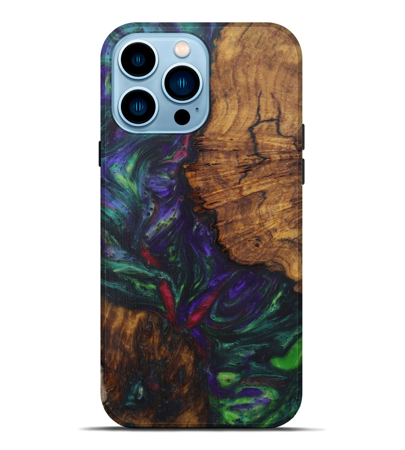 iPhone 14 Pro Max Wood+Resin Live Edge Phone Case - Liesbeth (Dark Green, 594817)