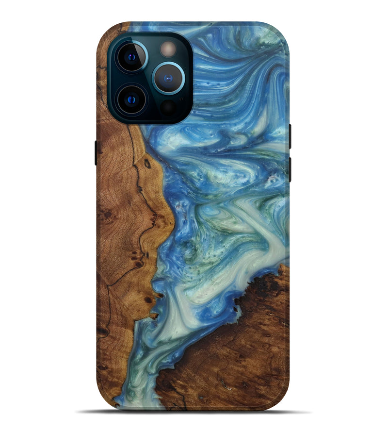 iPhone 12 Pro Max Wood+Resin Live Edge Phone Case - Kaushik (Light Blue, 573567)