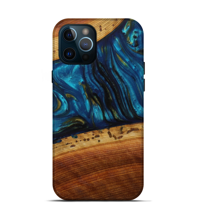 iPhone 12 Pro Wood+Resin Live Edge Phone Case - Vincent (Teal & Gold, 643075)
