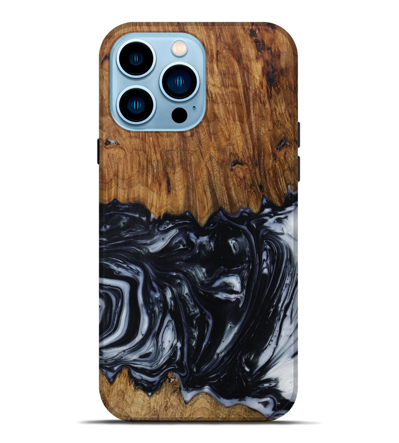 iPhone 14 Pro Max Wood+Resin Live Edge Phone Case - Guy (Black & White, 619574)