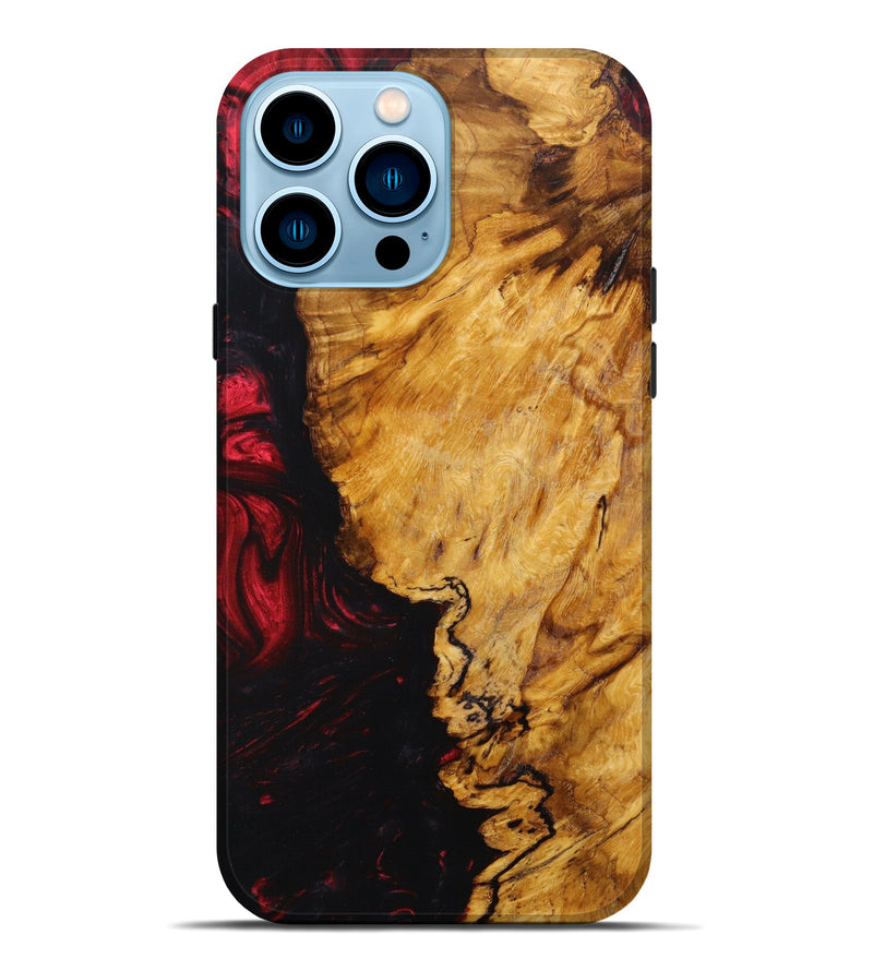 iPhone 14 Pro Max Wood+Resin Live Edge Phone Case - Brenda (Red, 631081)
