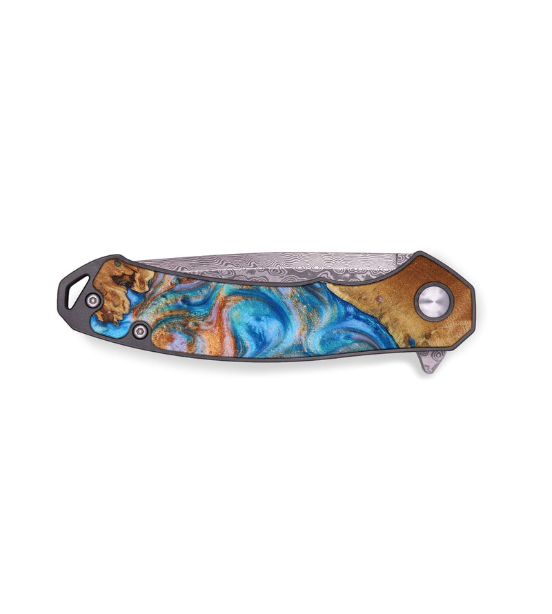 EDC Wood+Resin Pocket Knife - Alexia (Teal & Gold, 642626)