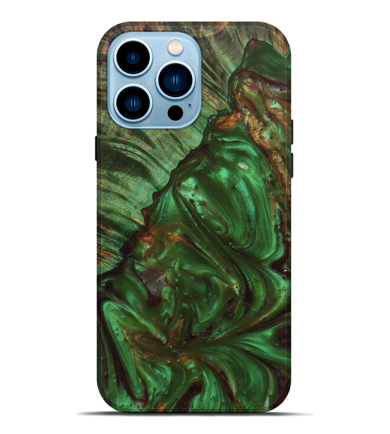 iPhone 14 Pro Max Wood+Resin Live Edge Phone Case - Gwenneth (Dark Green, 596603)