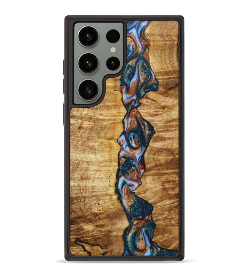 Galaxy S23 Ultra Wood+Resin Phone Case - Heidi (Teal & Gold, 640953)