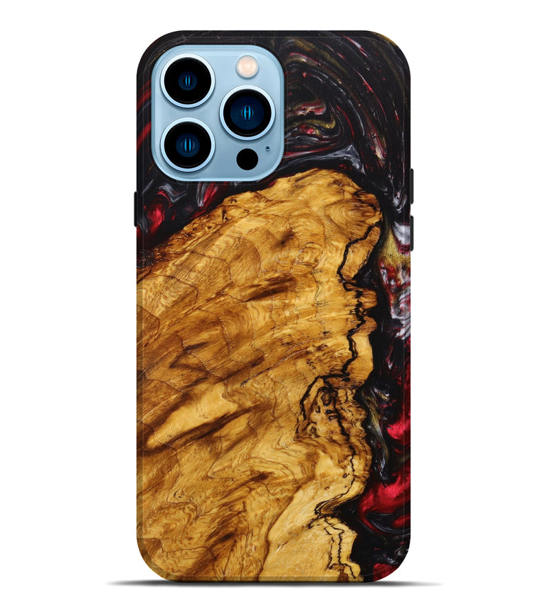 iPhone 14 Pro Max Wood+Resin Live Edge Phone Case - Marinette (Red, 633149)
