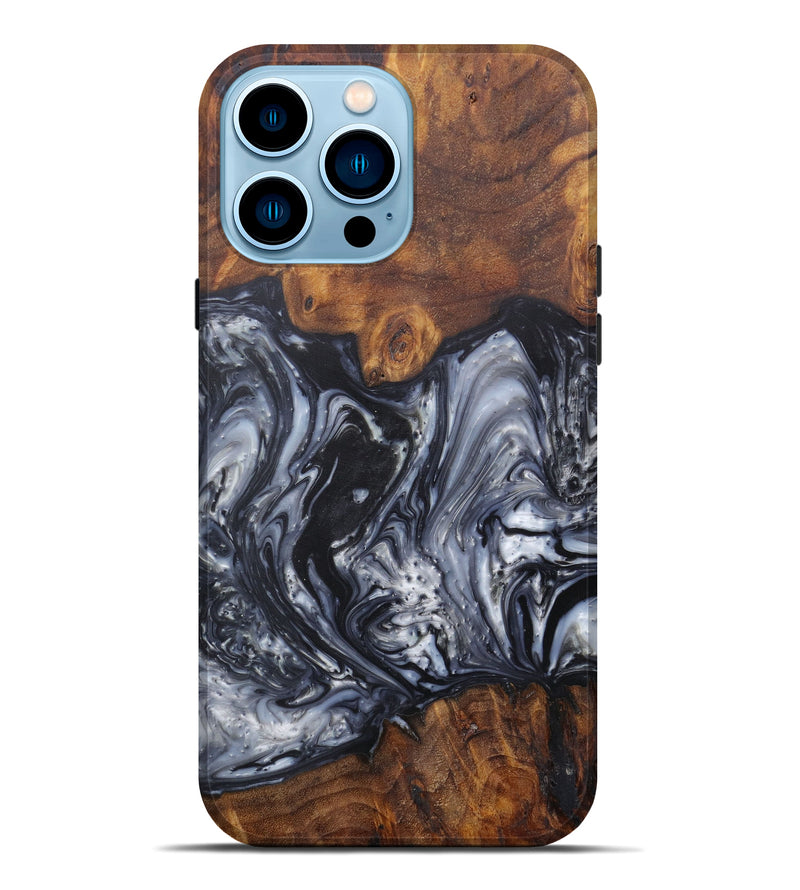 iPhone 14 Pro Max Wood+Resin Live Edge Phone Case - Lanna (Black & White, 586726)