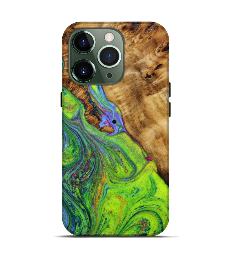 iPhone 13 Pro Wood+Resin Live Edge Phone Case - Kerri (Green, 645083)