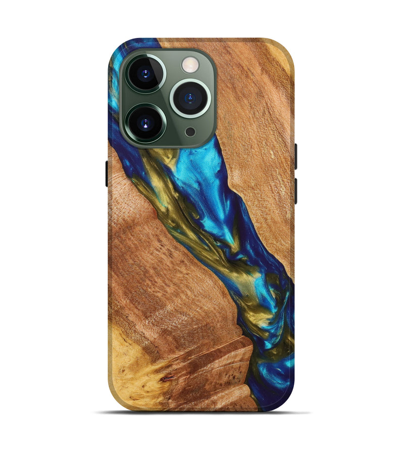 iPhone 13 Pro Wood+Resin Live Edge Phone Case - Boden (Teal & Gold, 628527)