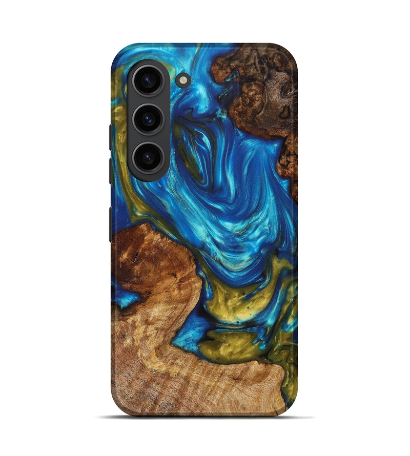 Galaxy S23 Wood+Resin Live Edge Phone Case - Casey (Teal & Gold, 635143)
