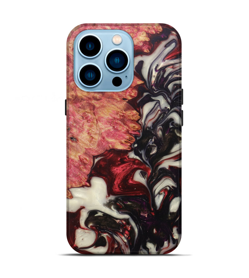 iPhone 14 Pro Wood+Resin Live Edge Phone Case - Tessty (Dark Red, 600512)