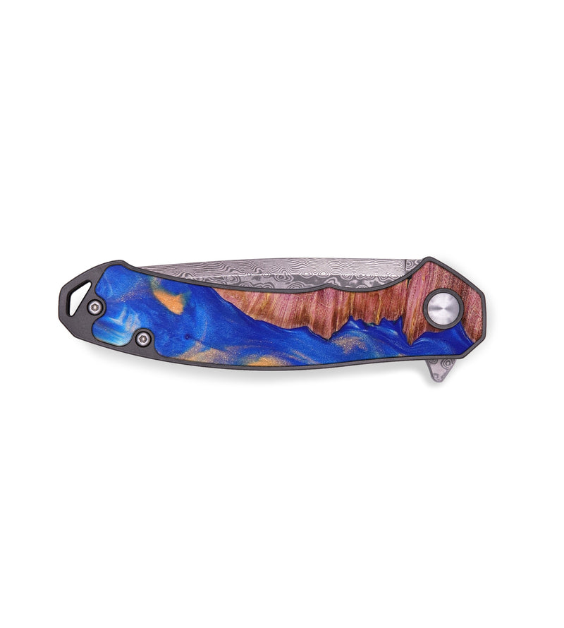EDC Wood+Resin Pocket Knife - Shayla (Teal & Gold, 636433)