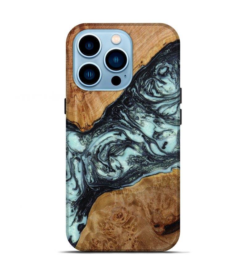 iPhone 14 Pro Wood+Resin Live Edge Phone Case - Caitlyn (Black & White, 643457)